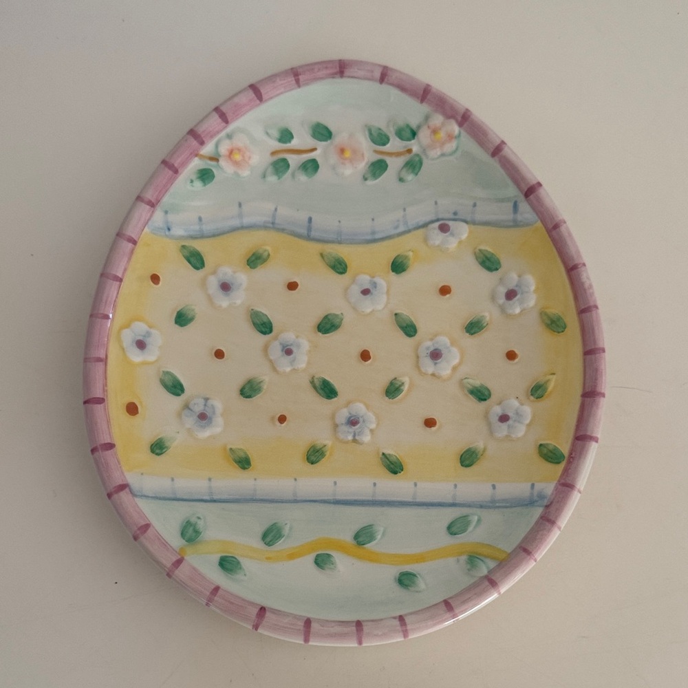 Vintage Painted Floral Easter Egg Ceramic Dish